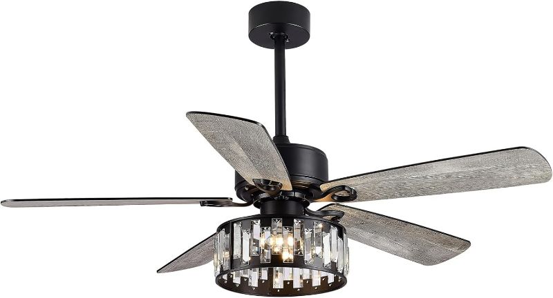 Photo 1 of Breezary 52 Inch Farmhouse Ceiling Fan with Light and Remote, Quiet Reversible AC Motor, 5 Blades, Industrial Modern Downrod Mount Black Ceiling Fan with Crystal Light Fixture for Bedroom
