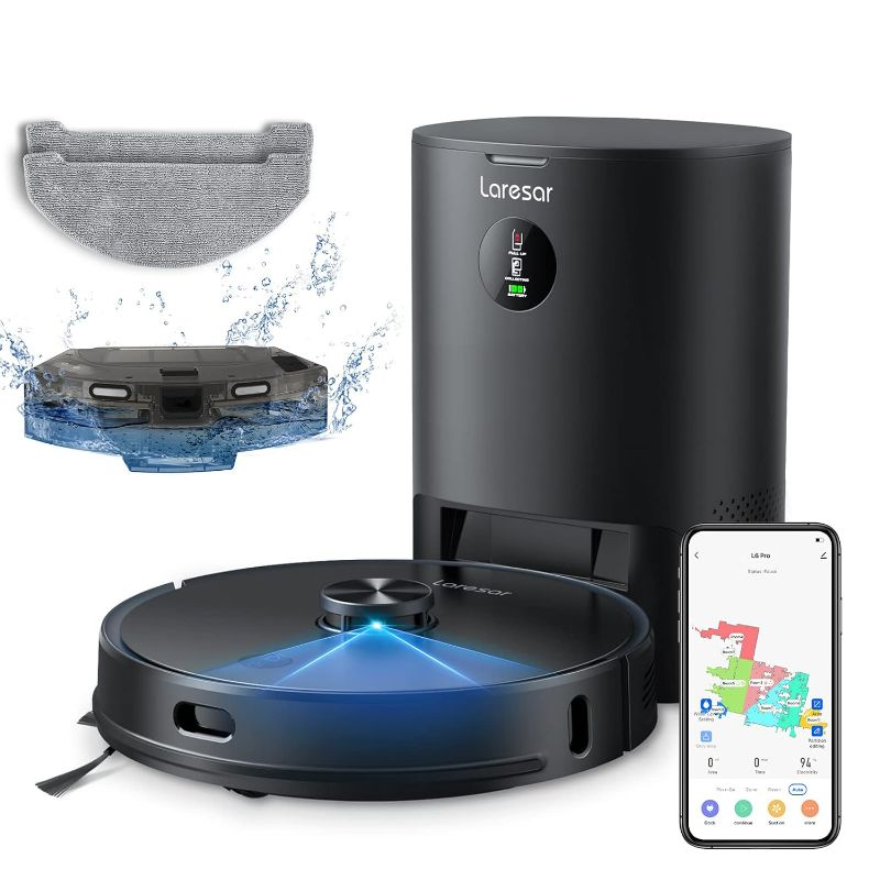 Photo 1 of Robot Vacuum and Mop Combo, Laresar L6 Pro Robotic Vacuum Cleaner with Auto Dirt Disposal, App Control, Works with Alexa, Lidar Navigation Smart Mapping, Max 3000pa Suction for Pet Hair/Floors/Carpets
