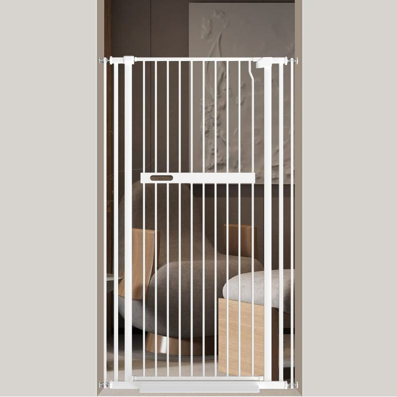 Photo 1 of WAOWAO 55.11" Extra Tall Cat Pet Gate 30.11-33.07" Wide Pressure Mounted Walk Through Swing Auto Close Safety White Metal Kids Dog Pet Puppy Cat for Indoor Stairs,Doorways, Kitchen
