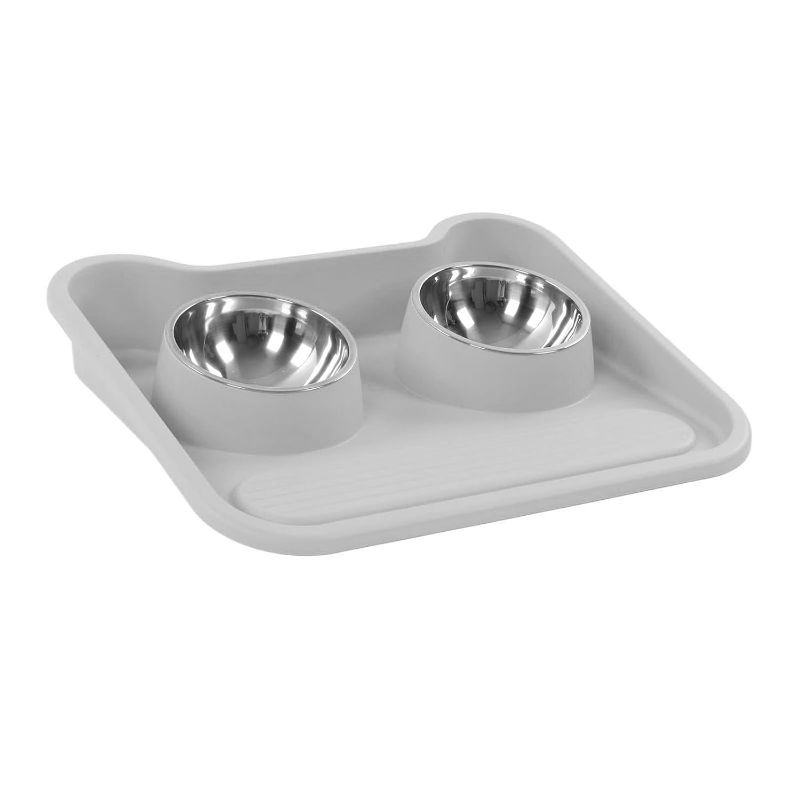 Photo 1 of Cat Food Water Bowls Prevent Spilling Double Elevated Pet Feeding Bowls for Home Use (Grey)
