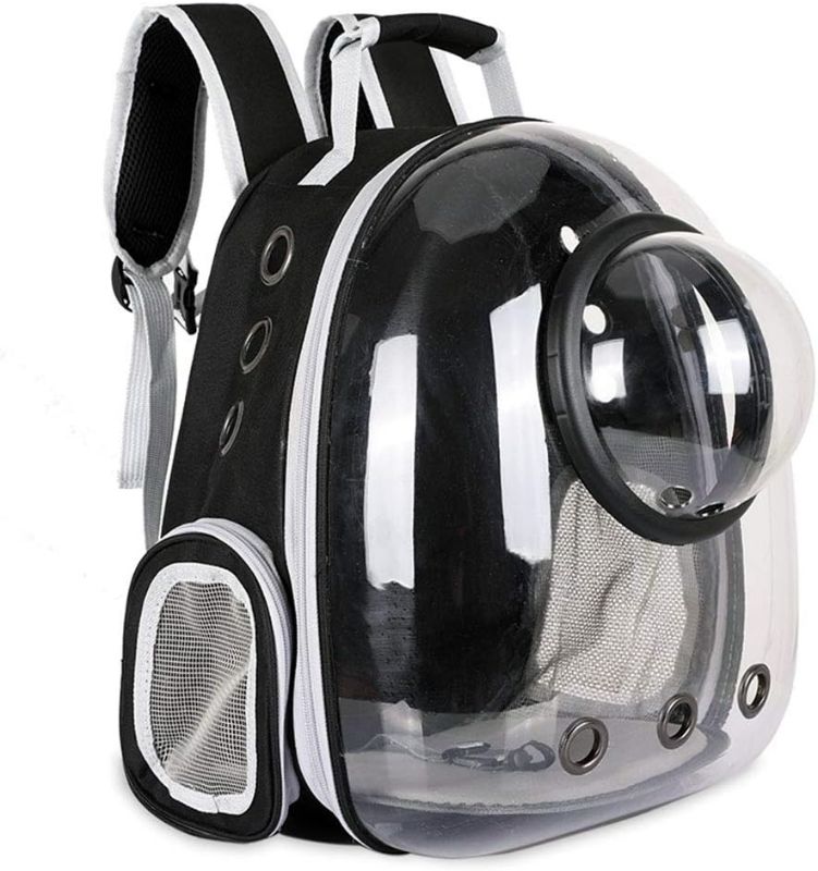 Photo 1 of Sipobuy Pet Space Capsule Backpack, Small Medium Cat Puppy Dog Carrier, Transparent Breathable Heat Proof, Pet Carrier for Travel Hiking Walking Camping, Black
