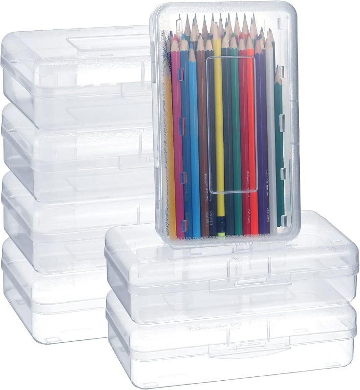 Photo 1 of 12 Pack Plastic Pencil Box Bulk Clear Pencil Case with Lid Snap Closure Hard Large Capacity School Storage Organizer Box Pencil Holder for Kid Student
