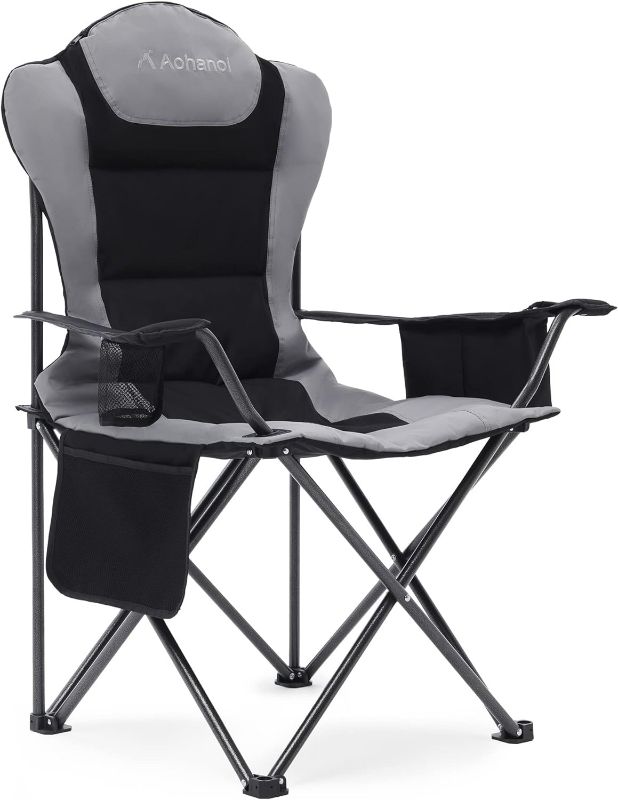Photo 1 of Aohanoi Camping Chairs for Heavy People, Folding Chairs for Outside Outdoor Folding Chairs with Cup Holder & Cooler Bag, Camp Chairs Supports up to 300lbs(1 PC, Black)
