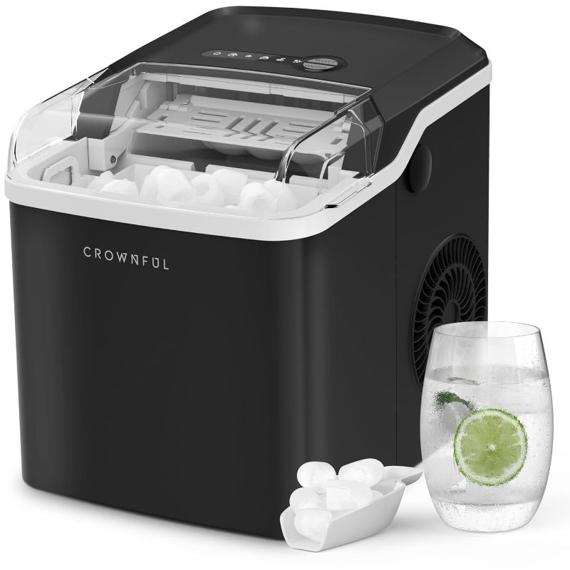 Photo 1 of CROWNFUL Ice Makers Countertop, Portable Small Ice Machine with Self-Cleaning, 9 Cubes Ready in 7 Mins, 26lbs/24H, 2 Sizes Bullet Ice, with Scoop and Basket for Home Kitchen Office Bar Party
