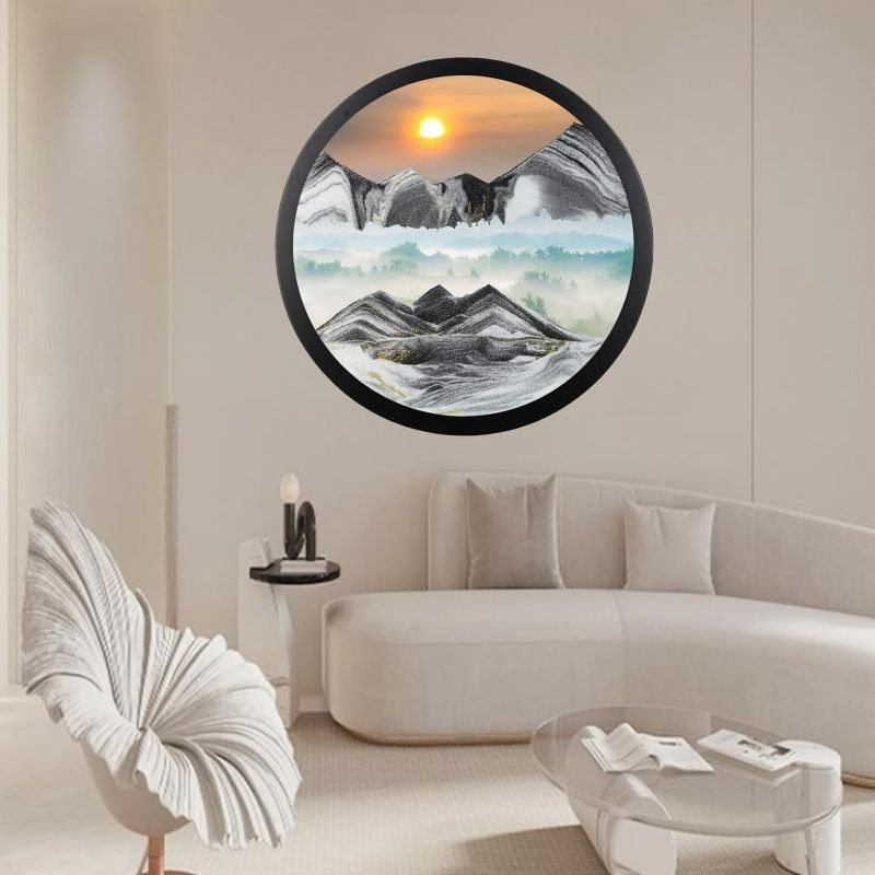 Photo 1 of Moving Sand Art Décor, Wall Mounted Sand Art Liquid Motion 3D Dynamic Sculpture,360°Rotate Wall Art Deep Sea Sandscape,Glass Crafts Solid Wood Frame,Relaxing Quicksand Décor (GOLDEN Black)