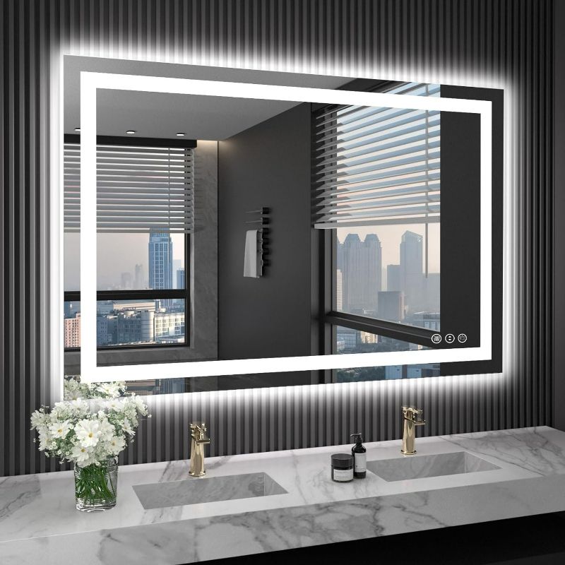 Photo 1 of 40X32 LED Bathroom Mirror with Lights, Anti-Fog, Dimmable, Backlit + Front Lit, Lighted Bathroom Vanity Mirror for Wall, Memory Function, Waterproof, Tempered Glass