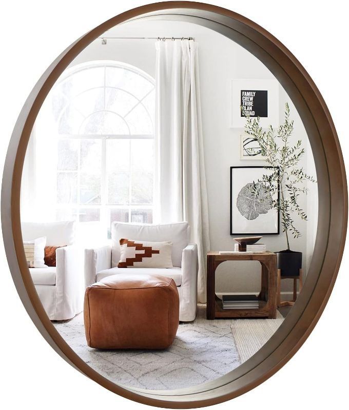 Photo 1 of WallBeyond Circle Mirror with Wood Frame,  Round Modern Decoration Large Home Decor Mirror for Bathroom Living Room Bedroom Entryway (Walnut)
