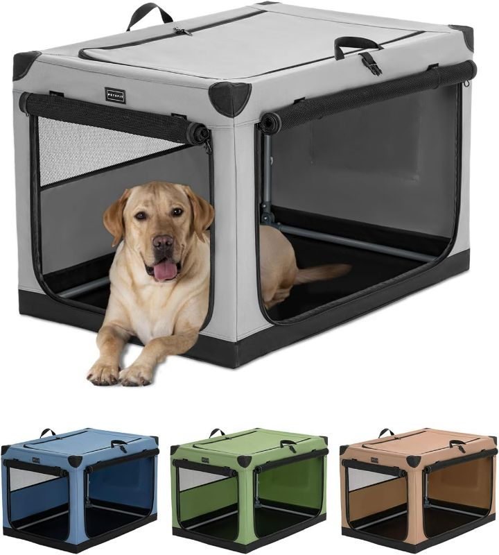 Photo 1 of Petsfit 36 Inch Dog Crates, Adjustable Fabric Cover by Spiral Iron Pipe, Chew Proof 3 Door Design, Soft Collapsible Dog Kennel Grey
