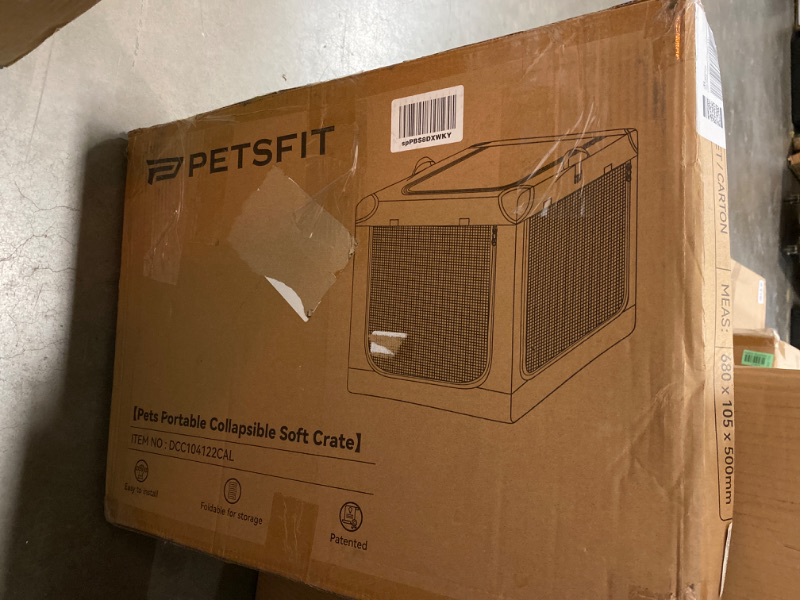 Photo 3 of Petsfit 36 Inch Dog Crates, Adjustable Fabric Cover by Spiral Iron Pipe, Chew Proof 3 Door Design, Soft Collapsible Dog Kennel Grey
