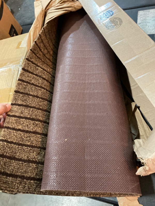 Photo 2 of 2' x 6' Runner Rugs with Rubber Backing, Indoor Outdoor Utility Carpet Runner Rugs, Stripe Brown, Can Be Used as Aisle for The RV and Boat, Laundry Room and Balcony Stripe Brown 2 ft x 6 ft