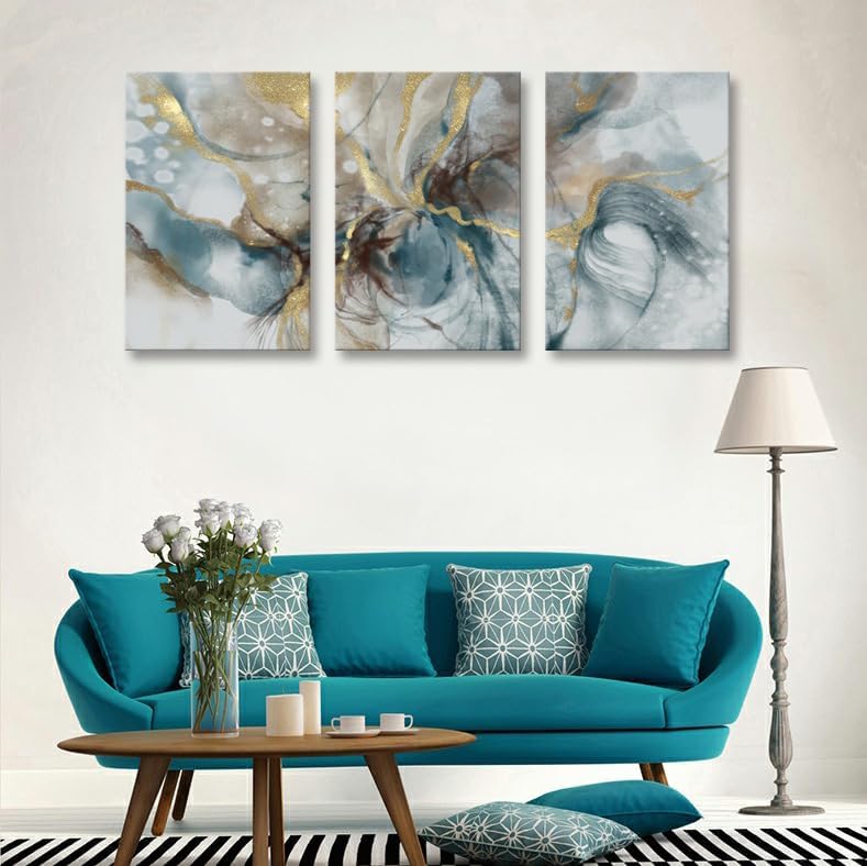 Photo 1 of Extra Large Turquoise and Gold Canvas Wall Art Watercolor Painting Huge Marble Vortex Abstract Print Picture for Living Room Bedroom Kitchen Home Office Decor
