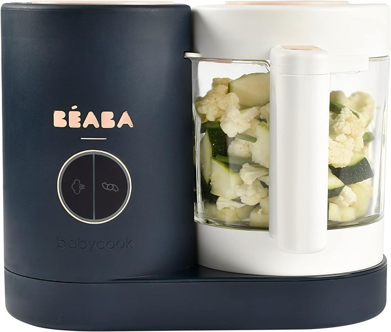 Photo 1 of BEABA Babycook Neo, Glass Baby Food Maker, Glass 4 in 1 Steam Cooker & Blender, Comes with Stainless Steel Basket and Reservoir, Cook at Home, 5.5 Cup Capacity (Midnight)
