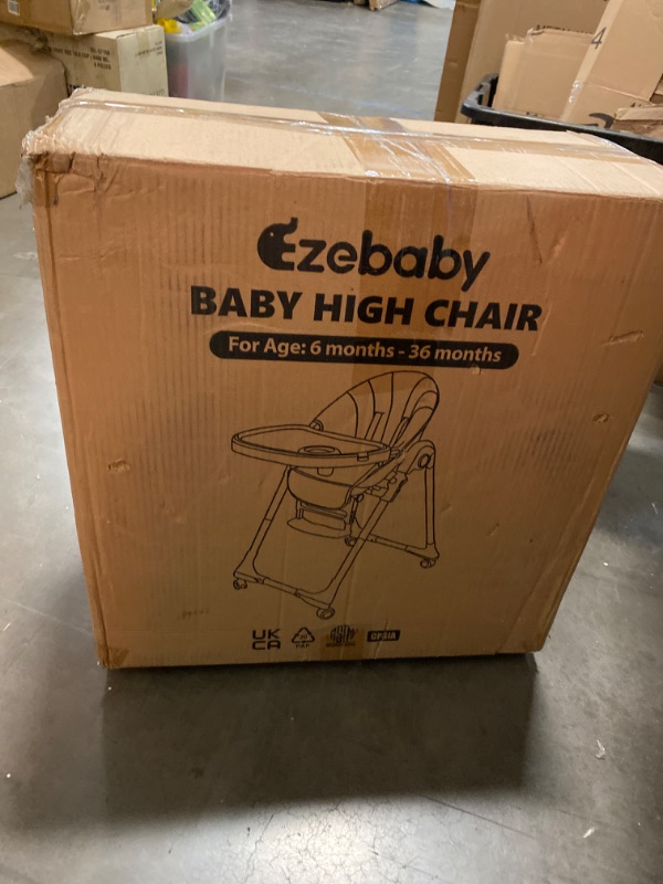 Photo 3 of Ezebaby Baby High Chair, Portable High Chair with Adjustable Heigh and Recline, Foldable High Chair for Babies and Toddler with 4 Wheels, High Chair for Toddlers with Removable Tray-(Beige)
