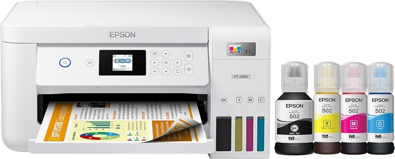 Photo 1 of Epson EcoTank ET-2850 Wireless Color All-in-One Cartridge-Free Supertank Printer with Scan, Copy and Auto 2-Sided Printing - White, Medium
