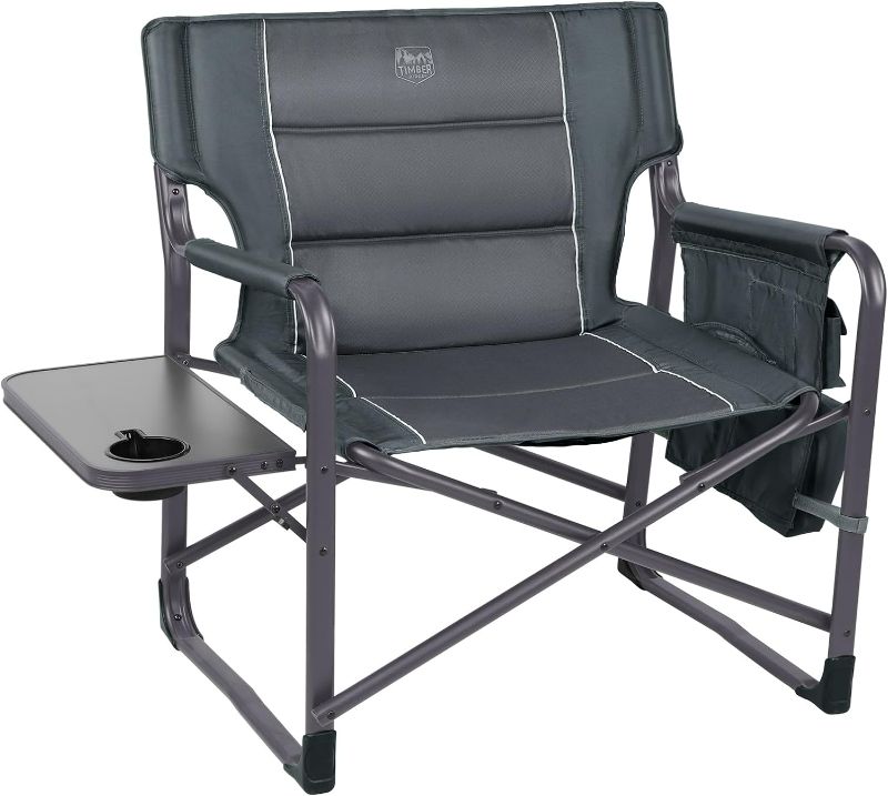 Photo 1 of TIMBER RIDGE Chairs with Foldable Side Table, Detachable Side Pocket, Heavy Duty Folding Camping Chair up to 600 Lbs Weight Capacity (Gray) Ideal Gift