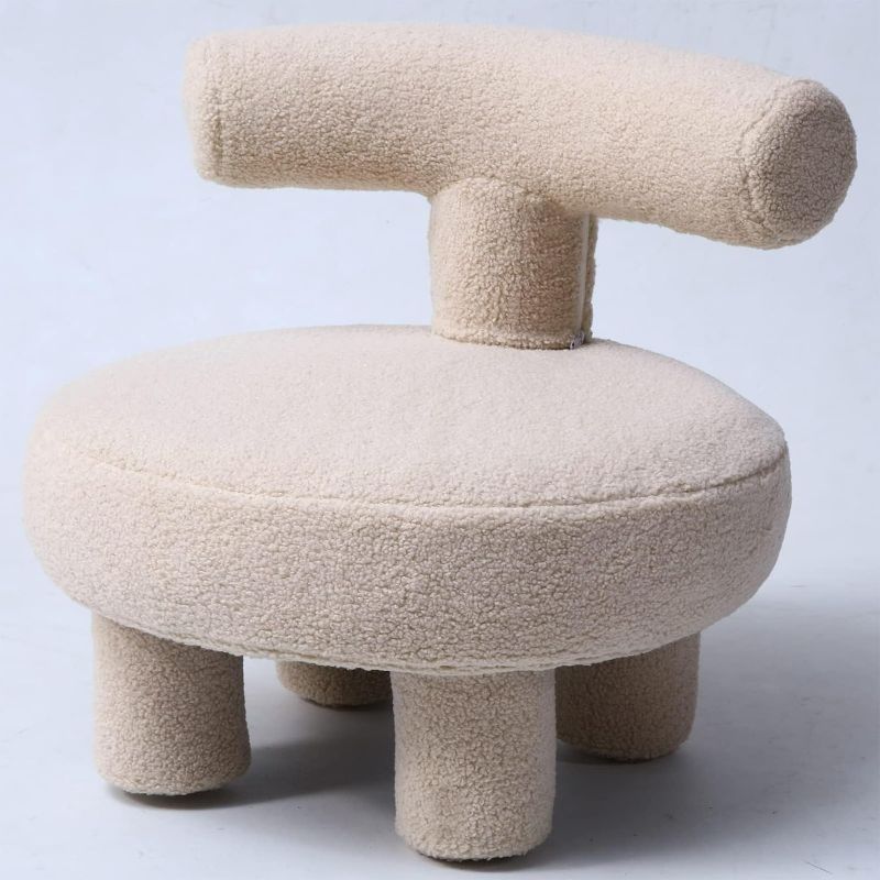 Photo 1 of RJH Furniture Boucle Chair, Removable Sherpa Seat Cover Round Teddy Fabric Ottoman, Sheep Kids Small Sofa for Living Room Children's Room Home Indoor Furnituring TAN Fuzzy Stool
