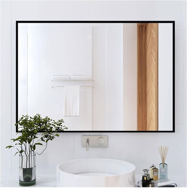 Photo 1 of Black Rectangular Bathroom Mirror, Golden Simple HD Mirror, Silver Modern Wall Mirror, 50x70cm,