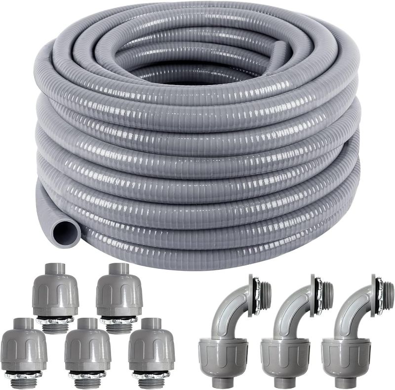 Photo 1 of 1inch 50ft Electrical Conduit Kit,with 5 Straight and 3 Angle Fittings Included,Flexible Non Metallic Liquid Tight Electrical Conduit(1" Dia, 50 Feet)
