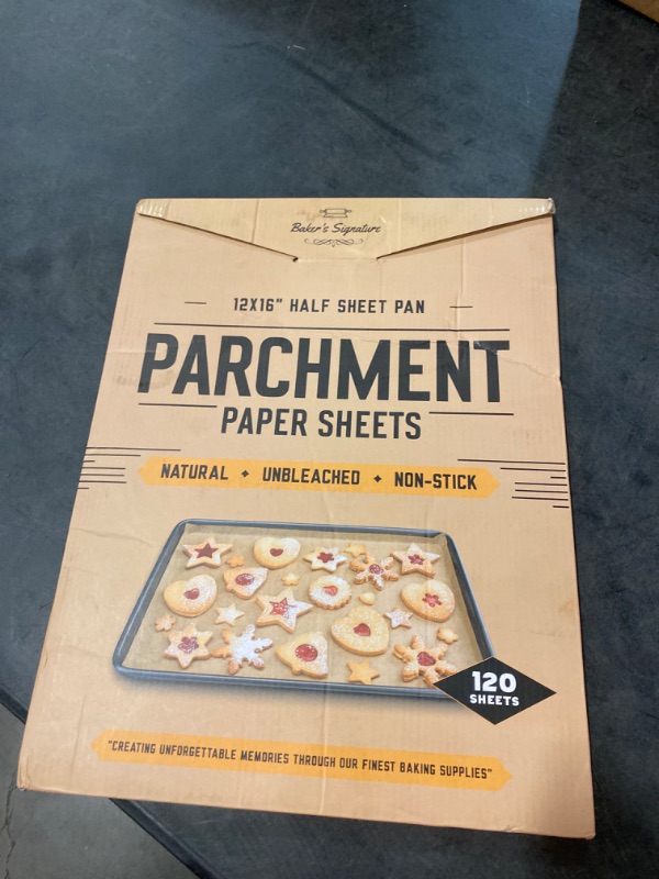 Photo 2 of Parchment Paper Baking Sheets by Baker's Signature | Precut Non-Stick & Unbleached - Will Not Curl or Burn - Non-Toxic & Comes in Convenient Packaging - 12x16 Inch Pack of 120 12" x 16" Half Sheet Pan 120 Pack