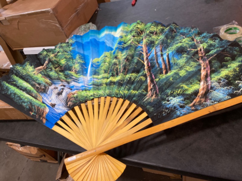 Photo 2 of Large 60" Folding Wall Fan -- The Wood -- Original Hand-painted
