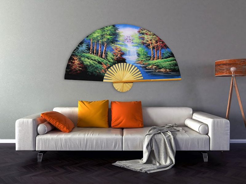 Photo 1 of Large 60" Folding Wall Fan -- The Wood -- Original Hand-painted
