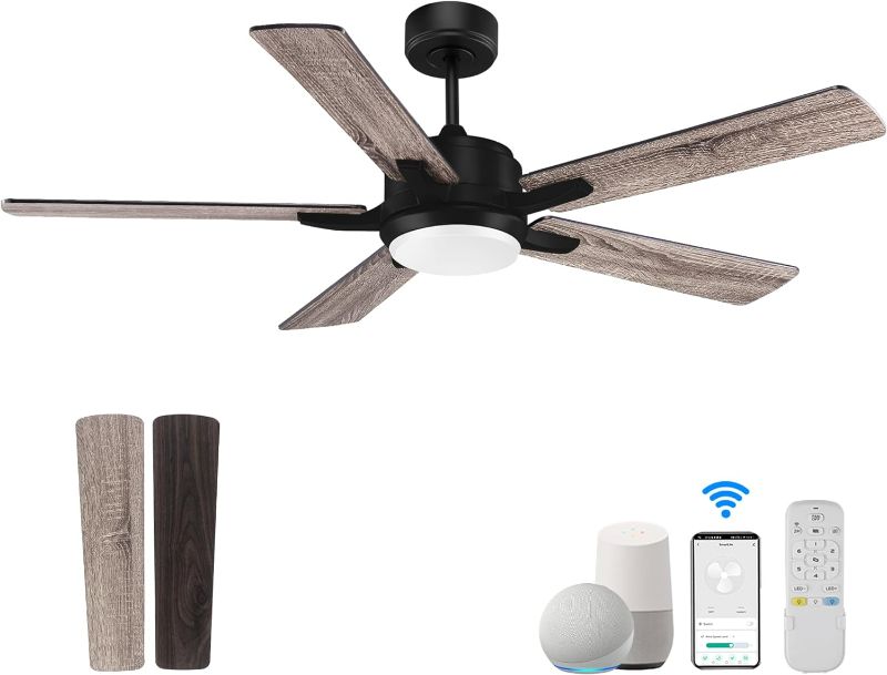Photo 1 of 52" Smart Ceiling Fans with Lights Remote,Quiet DC Motor,Outdoor Indoor Modern Farmhouse Lighting Ceiling Fan,Dimmable,6-Speed,WIFI Alexa,APP workable,Matte Black for Bedroom,Living Room,Patio,Porch
