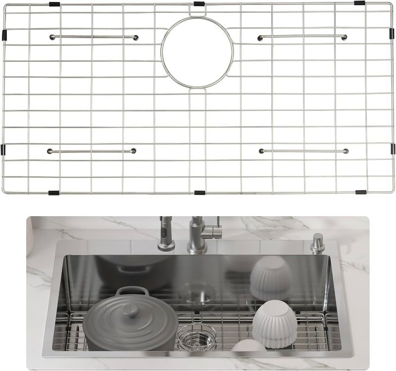 Photo 1 of VEVOR Sink Protector Grid, 27.5"x13.5" Stainless Steel Sink, Rear Drain Sink Grates with R10 Corner Radius, Large Sink Bottom Grids, Universal Bowl Rack Sink Accessories For Kitchen Sink, Silver
