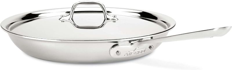 Photo 1 of All-Clad D3 Stainless Cookware, 12-Inch Fry Pan With Lid, Tri-Ply Stainless Steel, Professional Grade, Silver