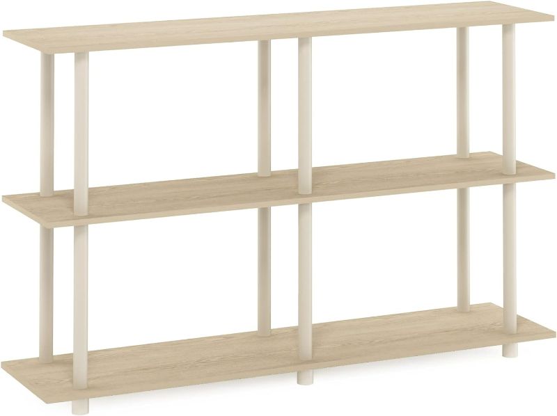 Photo 1 of Furinno Turn-N-Tube No Tools 2-Tier Rectangle Side Display Rack, Bauhaus Oak/Beige Plastic Pole 2 x 2
