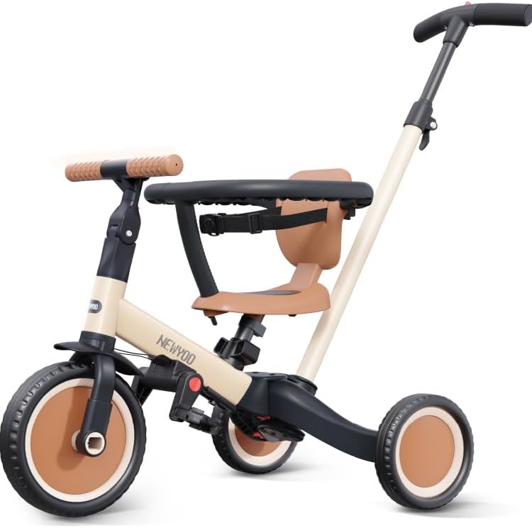 Photo 1 of newyoo TR008 5 in 1 Toddler Tricycle with Push Handle for 1-3 Year Old Boys and Girls, Kids Push Trike with Safe Bar, Toddler Bike, Convert to Balance Bike, Birthday Gifts & Toys for Baby, Cream
