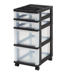 Photo 1 of IRIS 4-Drawers Black  Plastic Storage Drawer Cart 25.94-in H x 12.05-in W x 14.25-in D 9DOES NOT HAVE WHEELS)
