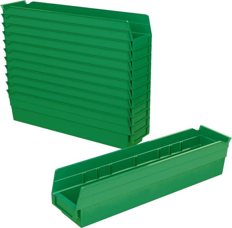 Photo 1 of Akro-Mils Plastic Containers for Organizing and Storage Bins for Closet, Kitchen Cabinet, or Pantry Organization, 18-Inch x 4-Inch x 4-Inch, Green, 24-Pack
