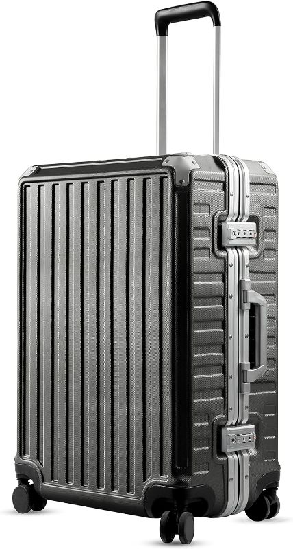 Photo 1 of LUGGEX 24 Inch Luggage with Aluminum Frame, Polycarbonate Zipperless Checked Medium Luggage, Black Hard Shell Suitcase 4 Metal Corner
