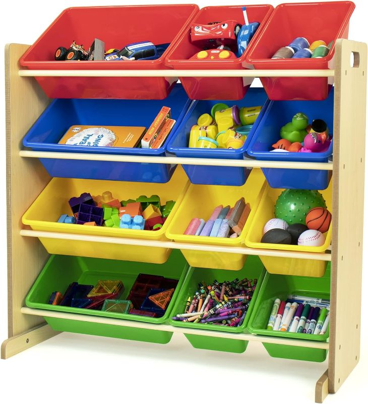 Photo 1 of Humble Crew, Natural/Primary Kids' Toy Storage Organizer with 12 Plastic Bins