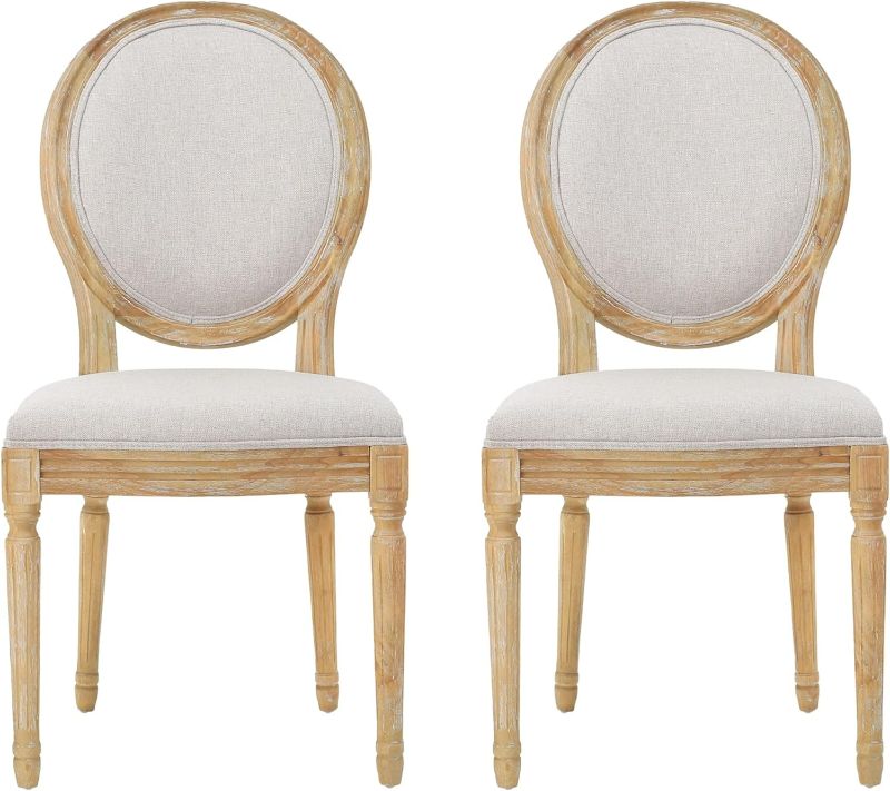 Photo 1 of Christopher Knight Home Phinnaeus Polyester Beige Fabric Dining Chair (Set of 2), 2-Pcs Set
