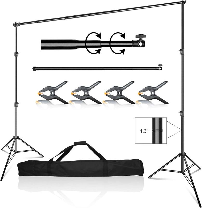Photo 1 of EMART 10 x 10 ft Photo Video Studio Heavy Duty Adjustable Backdrop Support System Kit, Photography Muslin Background Stand with Carry Bag

