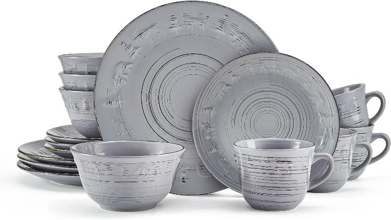 Photo 1 of Pfaltzgraff Trellis Lodge 16 Piece Dinnerware Set, Service For 4, Gray
