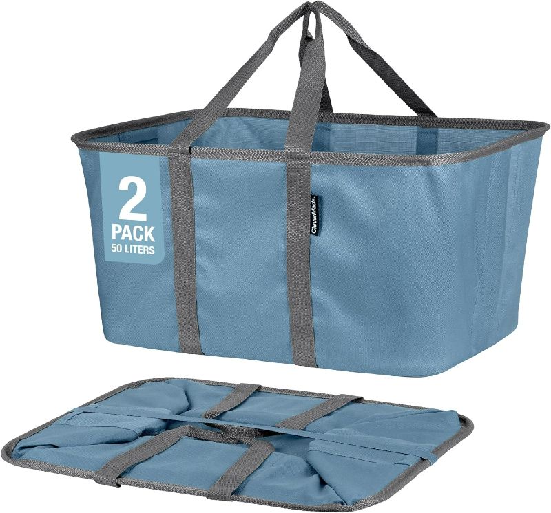 Photo 1 of CleverMade Collapsible Laundry Tote, Denim/Charcoal 2PK - 50L (13 Gal) Collapsible Laundry Baskets with Sturdy Pop-Up Wire Frame and Long Carry Handles - Space-Saving Collapsible Hamper
