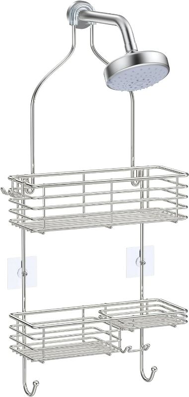 Photo 1 of SMARTAKE Hanging Shower Head Caddy, Rustproof Bathroom Shower Room Shelf Organizer, SUS201 Stainless Steel Over The Shower Storage Rack, for Toilet, Silver
