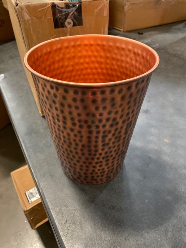 Photo 2 of Monarch Abode Metal Wastebasket Trash Can, Hand Hammered, Bathroom Decor, Antique Copper Finish
