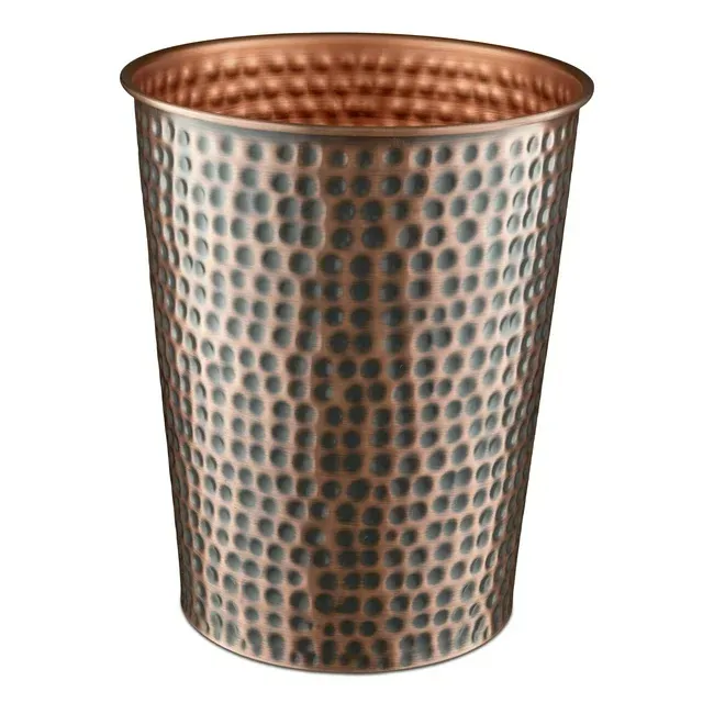 Photo 1 of Monarch Abode Metal Wastebasket Trash Can, Hand Hammered, Bathroom Decor, Antique Copper Finish
