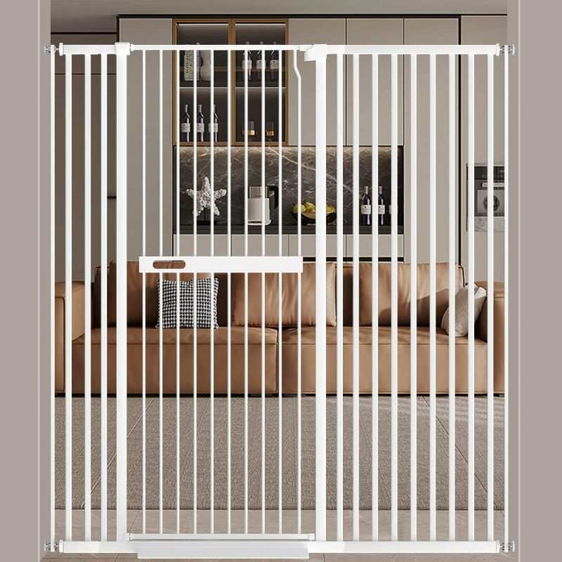 Photo 1 of WAOWAO 61.02" Extra Tall Cat Pet Gate 46.45-52.75" Wide Pressure Mounted Walk Through Swing Auto Close Safety White Metal Baby Toddler Kids Child Dog Pet Puppy Cat for Indoor Stairs,Doorways
