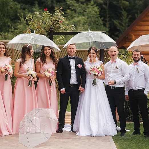 Photo 2 of Wedding Umbrella for Rain Auto Open Wedding Style Stick Umbrellas with J Hook Handle Large Canopy for Women Men Bridal Party Photography Outdoor