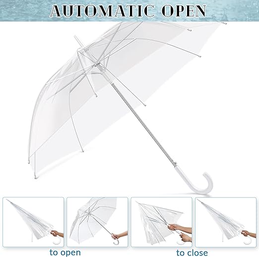 Photo 1 of Wedding Umbrella for Rain Auto Open Wedding Style Stick Umbrellas with J Hook Handle Large Canopy for Women Men Bridal Party Photography Outdoor