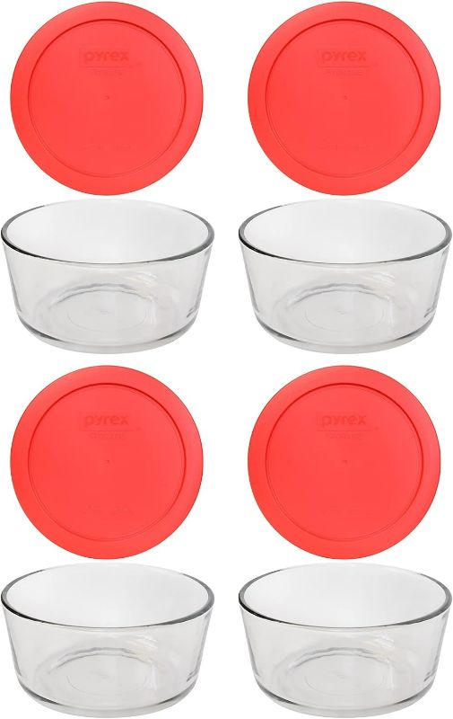 Photo 1 of HOME Storage 4-Cup Round Dish with Red Plastic Cover, Clear (Case of 4 Containers), 4 pack