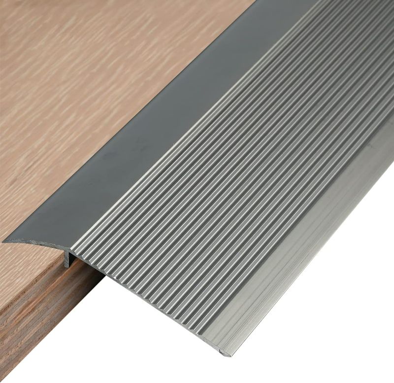 Photo 1 of 4 inch Floor Transition Strip Threshold Ramp Aluminum, 36'' Thresholds Reducer for Doorways Wheelchair Tile Wood Floors, Extra Wide Metal Grey Entry Door Edge Trim Flute
