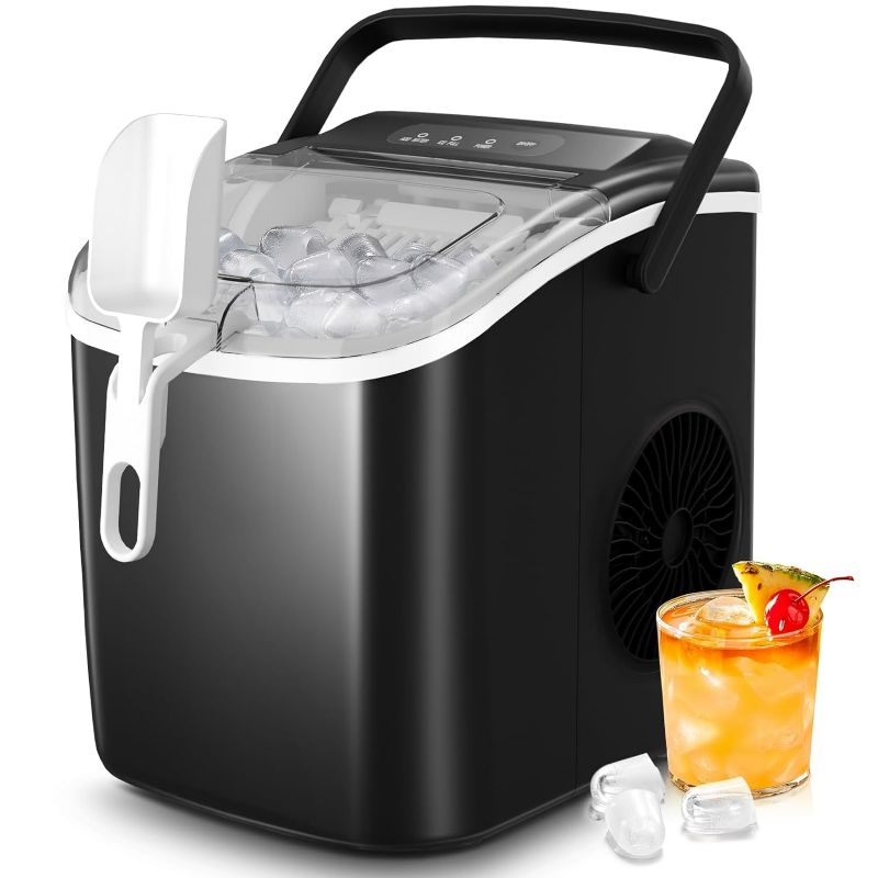 Photo 1 of Crzoe Countertop Ice Maker Machine with Handle,26Lbs/24H,9 Cubes Ready in 6 Mins,Self-Cleaning Ice Makers with Ice Bags and Scoop Basket,for Home/Office
