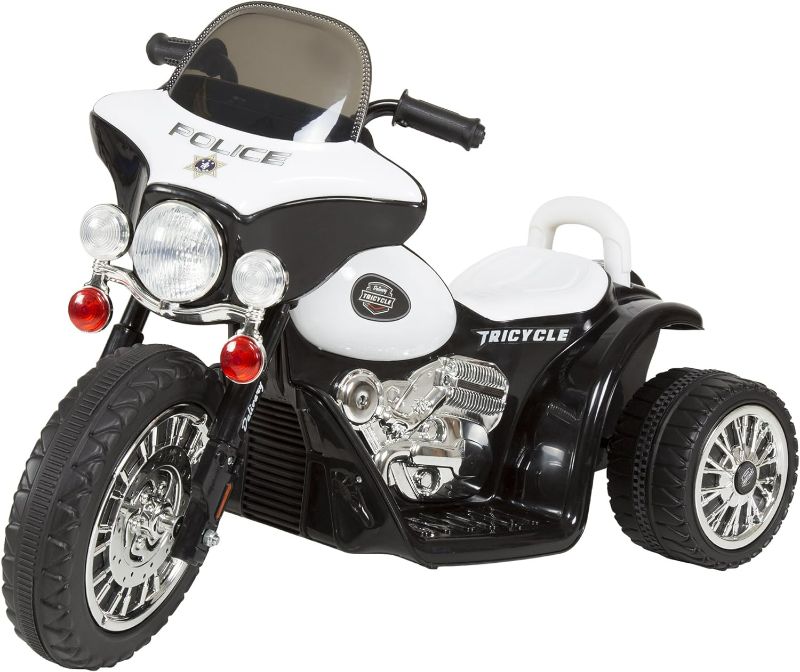Photo 1 of Kids Motorcycle Ride On Toy – 3-Wheel Battery Powered Motorbike for Kids 3 and Up – Police Decals, Reverse, and Headlights by Lil’ Rider (White and Black)
