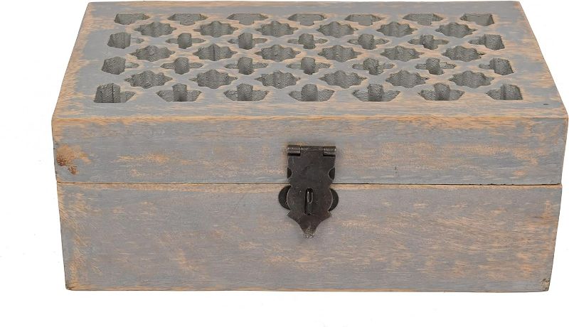 Photo 1 of EDHAS Mango Wood Decorative Wooden Box with Hinged Lid in Trellis Design for Party Supplies, Baby Showers, Birthdays, Graduations (8" x 5" x 3")
