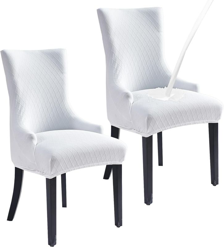 Photo 1 of AKTYS Stretch Rhombic Wingback Chair Covers Slipcover - Reusable Arm Chair Protector Cover, Machine Washable Dining Chair Covers Protectors for Dining Room Decor Banquet etc. (Set of 2, White)
